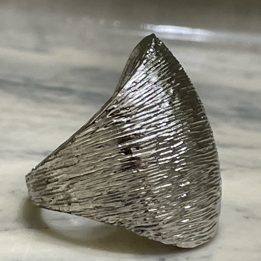 Textured Silver Tone Statement Ring Chunky Modern… - image 3